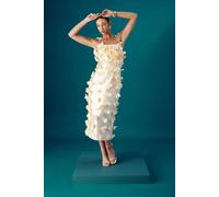 Coast Muse Strappy Satin Midi Dress With 3D Flowers In Yellow yellow 10