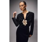 Coast Muse Velvet Cropped Jacket With 3D Floral Detail In Black black