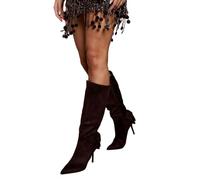 Coast Women's Natasha Faux Suede Bow Back High Stiletto Heeled Knee Boots in Chocolate | Size: 6 Coast Chocolate 6