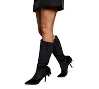 Coast Natasha Velvet Bow Back High Stiletto Heeled Knee Boots, 4, Black