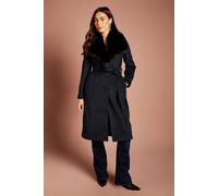 Coast Women's Navy Faux Fur Collar Occasion Belted Midi Coat | Size: 10