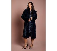 Coast Women's Navy Faux Fur Longline Collared Coat | Size: 12 Coast Navy 12