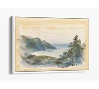 Coast near George McLean's, William Hodgkins Canvas Floater Frame Print Picture Art - White Frame 12 inch wide x 8 inch high