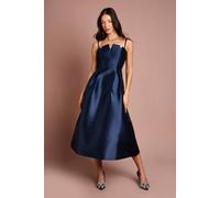 Coast Notch Neck Detail Twill Midi Dress In Navy navy