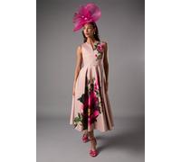Coast Women's Notch Neck Placement Print Midi Dress in Blush | Size: 14