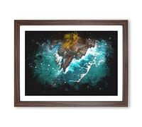 Coast Of Santander In Austria Paint Splash Modern Art Framed Print | A4 Walnut Framed Wall Art | Ready to Hang | Modern Beach Picture | Living Room Bedroom Lounge Office