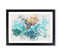 Coast of Santander in Austria Watercolour Framed Print | A2 Black Framed Wall Art | Ready to Hang | Modern Beach Picture | Living Room Bedroom Lounge Office