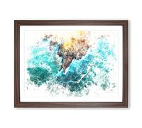 Coast Of Santander In Austria Watercolour Modern Framed Print | A2 Walnut Framed Wall Art | Ready to Hang | Modern Beach Picture | Living Room Bedroom Lounge Office