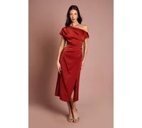 Coast Women's Off Shoulder Satin Side Tie Midi Dress in Rust | Size: 12