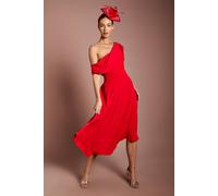 Coast Off The Shoulder Asymmetric Lightweight Crepe Midi Dress In Flame Red flame red