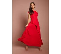 Coast Women's Off The Shoulder Waterfall Detail Pleated Skirt Maxi Dress in Red | Size: 12