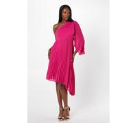 Coast One Shoulder Asymmetric Skirt Pleated Georgette Midi Dress In Magenta magenta 10