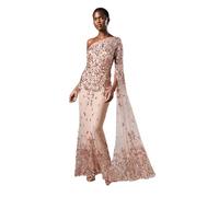 Coast One Shoulder Maxi Dress in Lace with Cape Sleeve, 10, Champagne