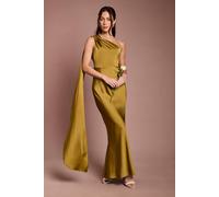 Coast Women's One Shoulder Satin Maxi Bridesmaid Dress With Gold Trim in Olive | Size: 12