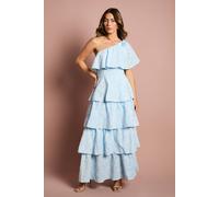 Coast One Shoulder Tiered Broderie Midi Dress In Light Blue light blue 8