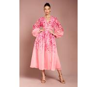 Coast Organza Floral Placement Lace Trim Midaxi Dress, 10, Pink