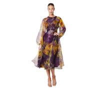 Organza Wrap Waist Puff Sleeve Midi Dress Coast Purple 12