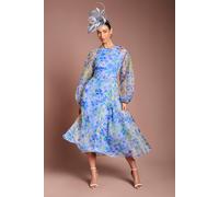 Coast Women's Organza Wrap Waist Puff Sleeve Midi Dress in Blue | Size: 8 Coast Blue 8