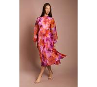 Coast Organza Wrap Waist Puff Sleeve Midi Dress In Pink pink 12