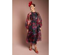 Coast Organza Wrap Waist Puff Sleeve Midi Dress In Pink pink 14