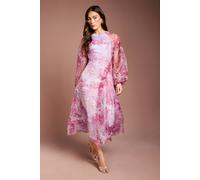 Coast Organza Wrap Waist Puff Sleeve Midi Dress In Purple purple 10