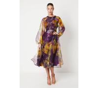 Coast Organza Wrap Waist Puff Sleeve Midi Dress In Purple purple 14