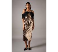 Coast Party Sequin Velvet Bardot Pencil Dress In Rose Gold rose gold 8