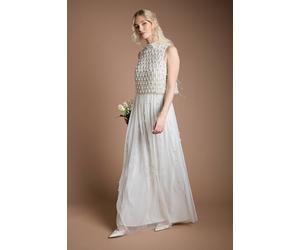 Coast Pearl Beaded Overlay Georgette Wedding Dress In Ivory ivory