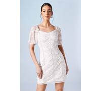 Coast Pearl Scallop Detail Embellished Bridal Mini Dress In Ivory ivory 8