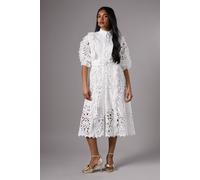 Coast Petite 3/4 Sleeve Lace Shirt Dress In White white 4