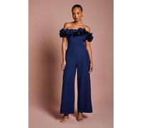 Coast Petite 3D Flower Bardot Jumpsuit In Navy navy 14
