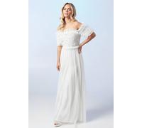 Coast Petite Bardot Mesh And Sequin Ruffle Wedding Dress In Ivory ivory 6