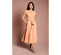 Coast Women's Petite Belted Crepe Dress in Coral | Size: 6