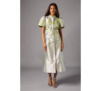 Coast Petite Belted Jacquard Shirt Dress In Silver silver 4