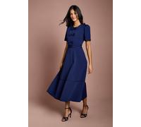 Coast Petite Bow Front Short Sleeve Bandage Midi Dress In Navy navy
