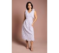 Coast Petite Bow Shoulder Organza Lace Midi Dress In Lilac