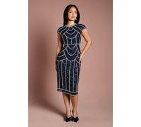 Coast Petite Cap Sleeve Pearl Embellished Pencil Dress In Navy navy