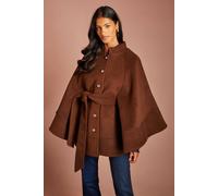 Coast Women's Petite Faux Pearl Button Detail Belted Occasion Cape Jacket in Chocolate | Size: 12