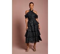 Coast Women's Petite Cold Shoulder Chiffon Midaxi Dress in Black | Size: 8 Coast Black 8