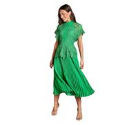 Coast Petite Collared Lace Top Pleated Skirt Midi Dress, 8, Green