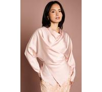 Coast Petite Cowl Neck Long Sleeve Blouse In Champagne