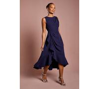 Coast Petite Crepe Ruffle Dress With Low Back In Navy navy 14