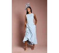Coast Petite Crepe Ruffle Dress With Low Back In Pale Blue pale blue 16