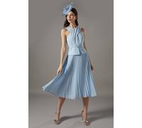 Coast Petite Cross Over Neck Pleated Midi Dress In Light Blue light blue 14