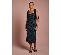 Petite Cut Out Velvet Lace Tie Shoulder Column Midi Dress Coast Black 10