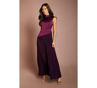 Coast Petite Drape High Neck Pleated Skirt Maxi Dress In Fig fig