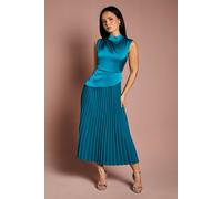 Coast Petite Drape High Neck Pleated Skirt Midi Dress In Teal teal 10