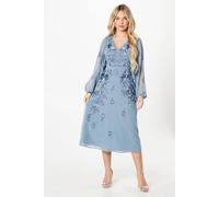 Coast Petite Embellished And Embroidered Batwing Sleeve Midi Dress In Blue blue 8