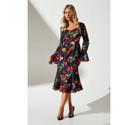 Coast Petite Floral Print Long Sleeve Midi Dress In Black black 6