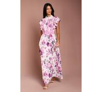 Coast Women's Petite Frill Sleeve Contrast Collar Pleat Skirt Maxi Dress in Ivory | Size: 10 Coast Ivory 10